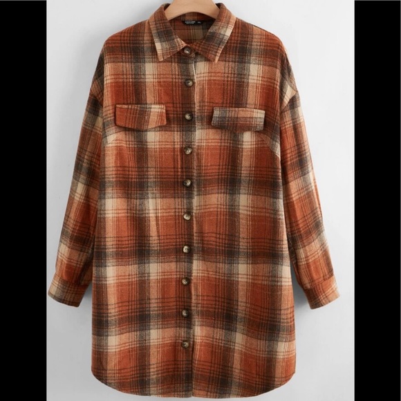 SHEIN Jackets & Blazers - Long Plaid Shacket